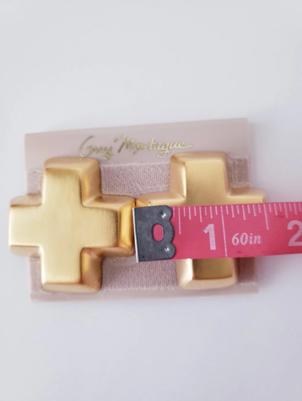 Guy Montague Vintage Brushed Gold Cross Clip On Statement Earrings